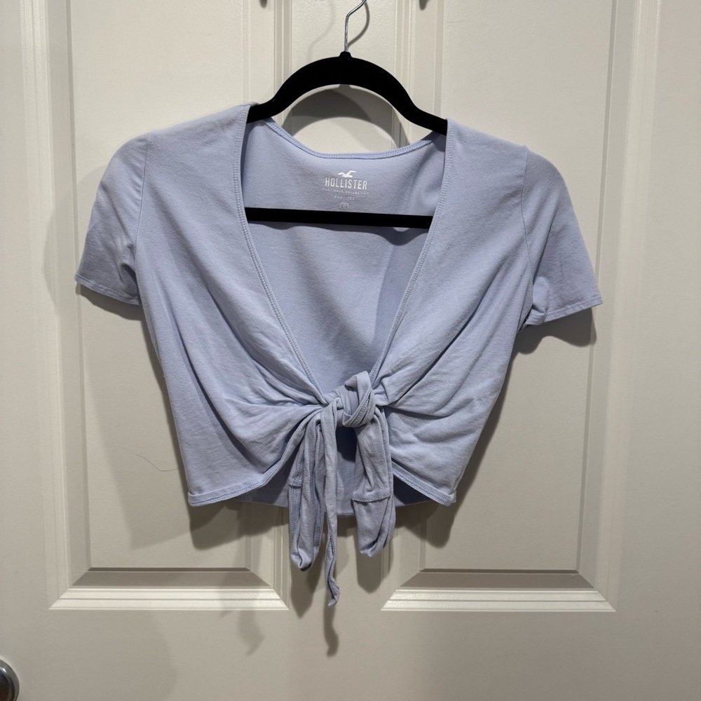 Hollister Blue Crop Tie-Front Blouse